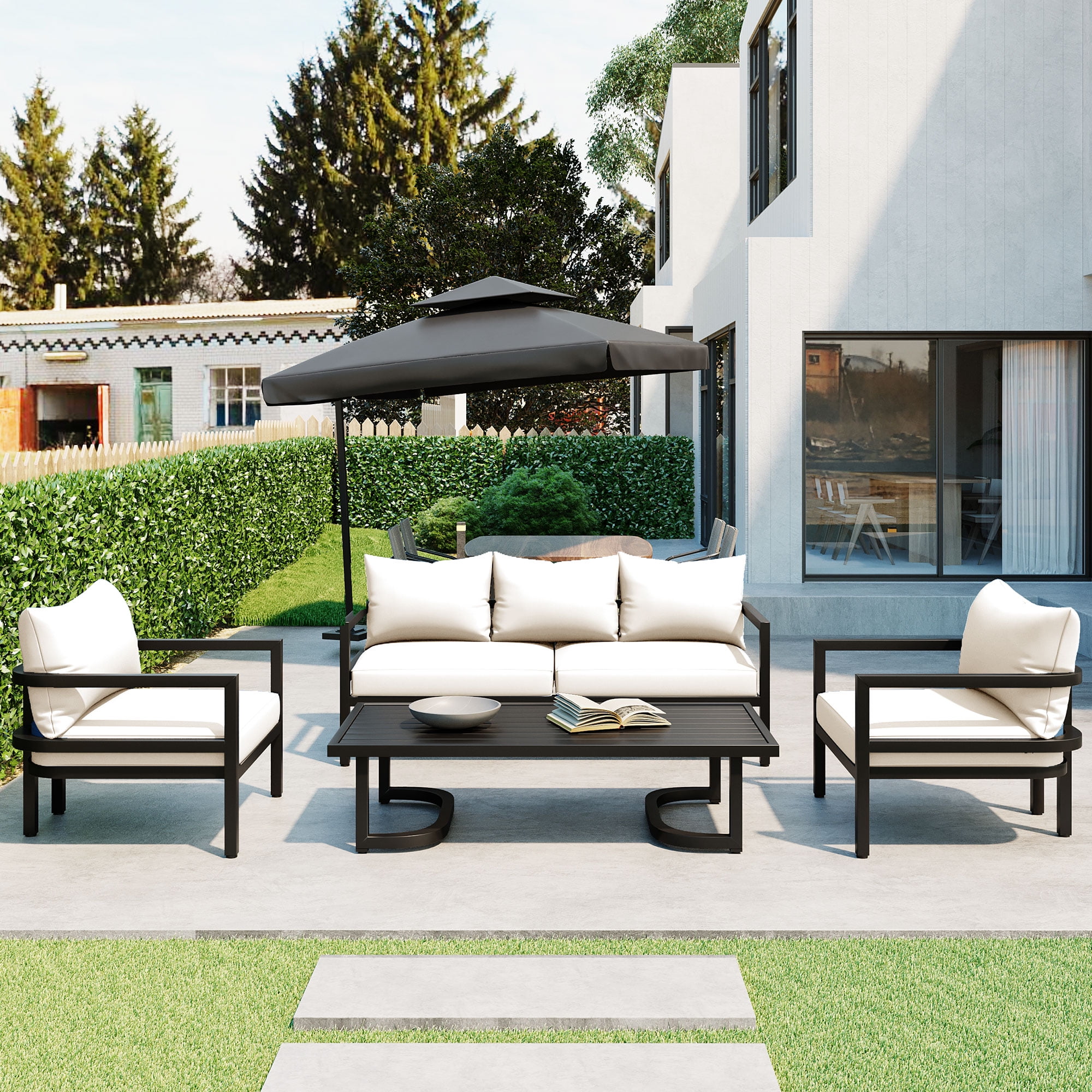 Euroco Multi-person Outdoor Steel Sofa Set, Waterproof, Anti-rust and Anti-uv, Suitable for Gardens and Lawns