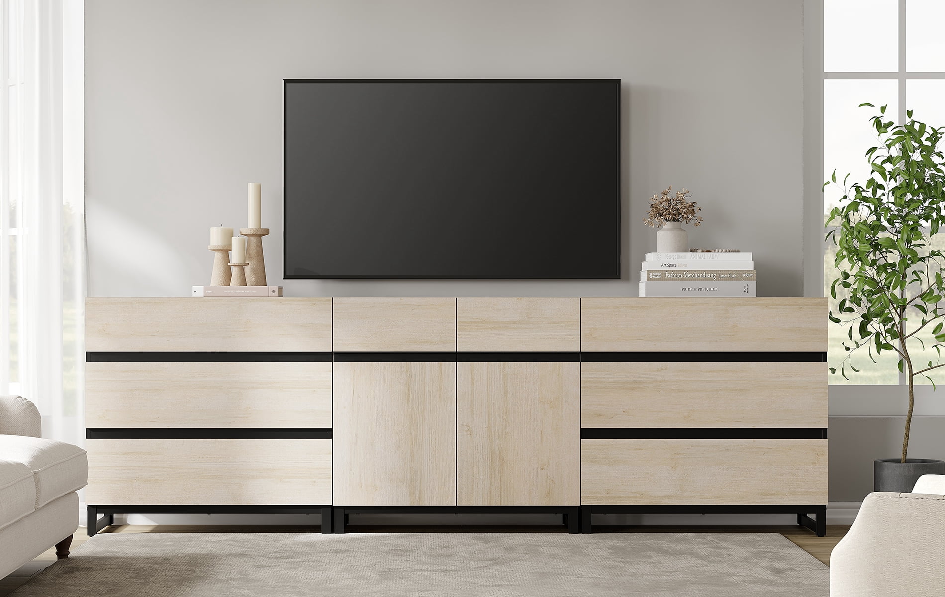 Modern TV Stand For Tvs Up To 100 Inch, 3-In-1 TV Console With Adjustable Shelves And 6 Drawers, Media Console For Living Room And Bedroom,Beige