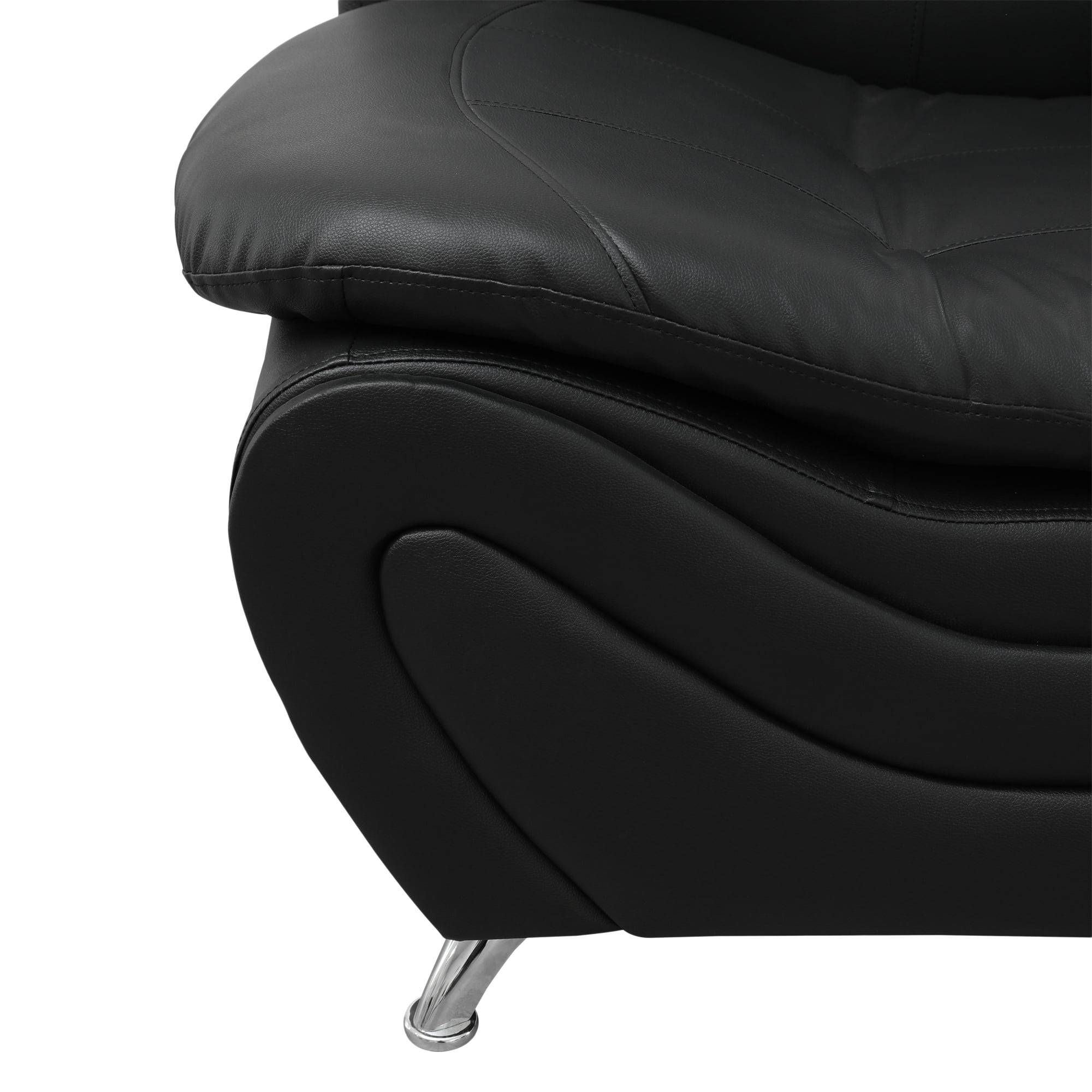 Aukfa 3 Piece Sofa Set - 60" Wide Upholstered Loveseat Couch for Living Room Bedroom, Leather, Black