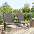 thumbnail image 3 of Resenkos 2-Person Glider Bench, Steel Frame Swing Loveseat with Table, Outdoor Relaxation, Perfect for Patio,Light Mixed Brown, 3 of 11