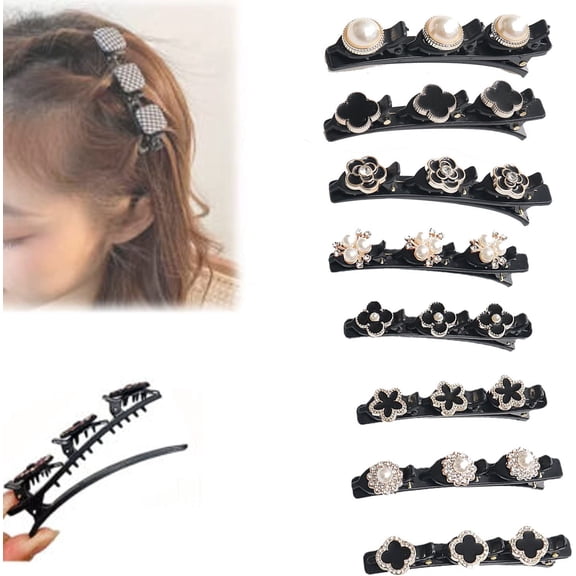 Sparkling Crystal Stone Braided Hair Clips, Double Layer Band Twist Plait Headband Hairpin Alligator Hair Claw Clips 8pcs