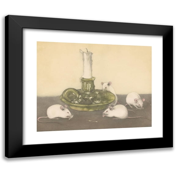 Frans Everbag 14x12 Black Modern Framed Museum Art Print Titled - Four Mice Near a Candlestick (1887)