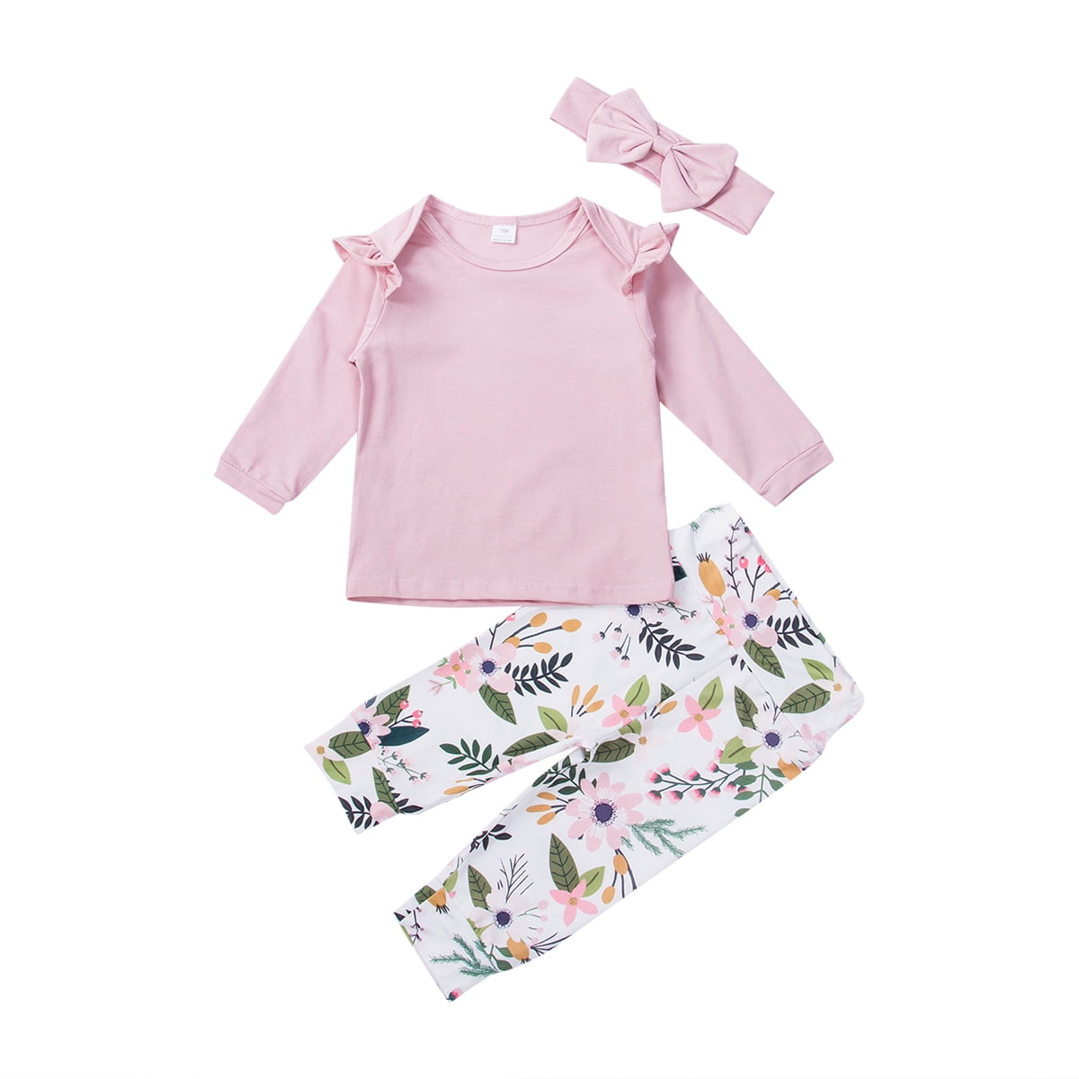Binpure Baby Girls Autumn Clothes Set Long Sleeve Ruffle Tops+Floral