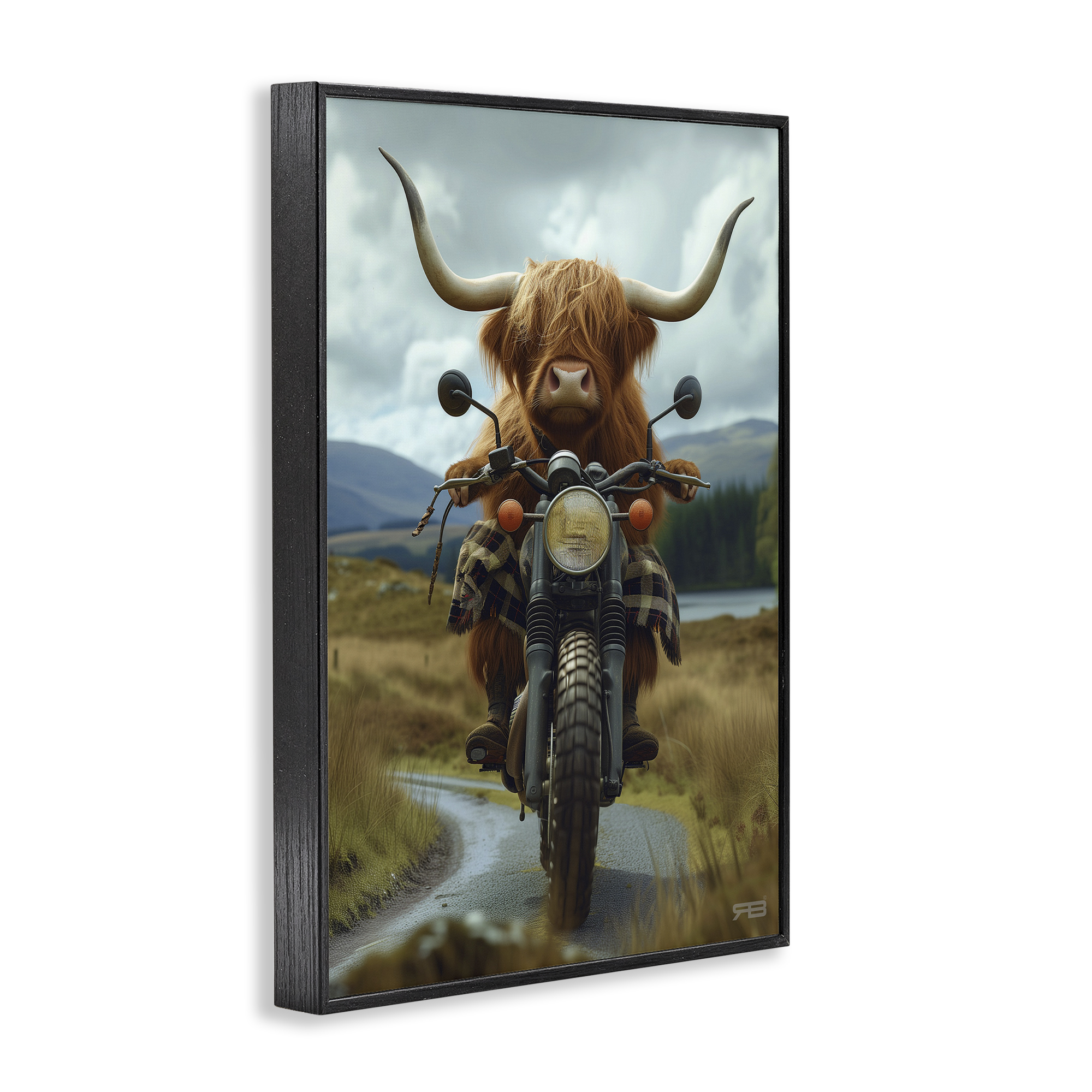 Stupell Industries Motorbike Rural Cattle Animals & Insects Painting Black Framed Art Print Wall Art, 16 x 24