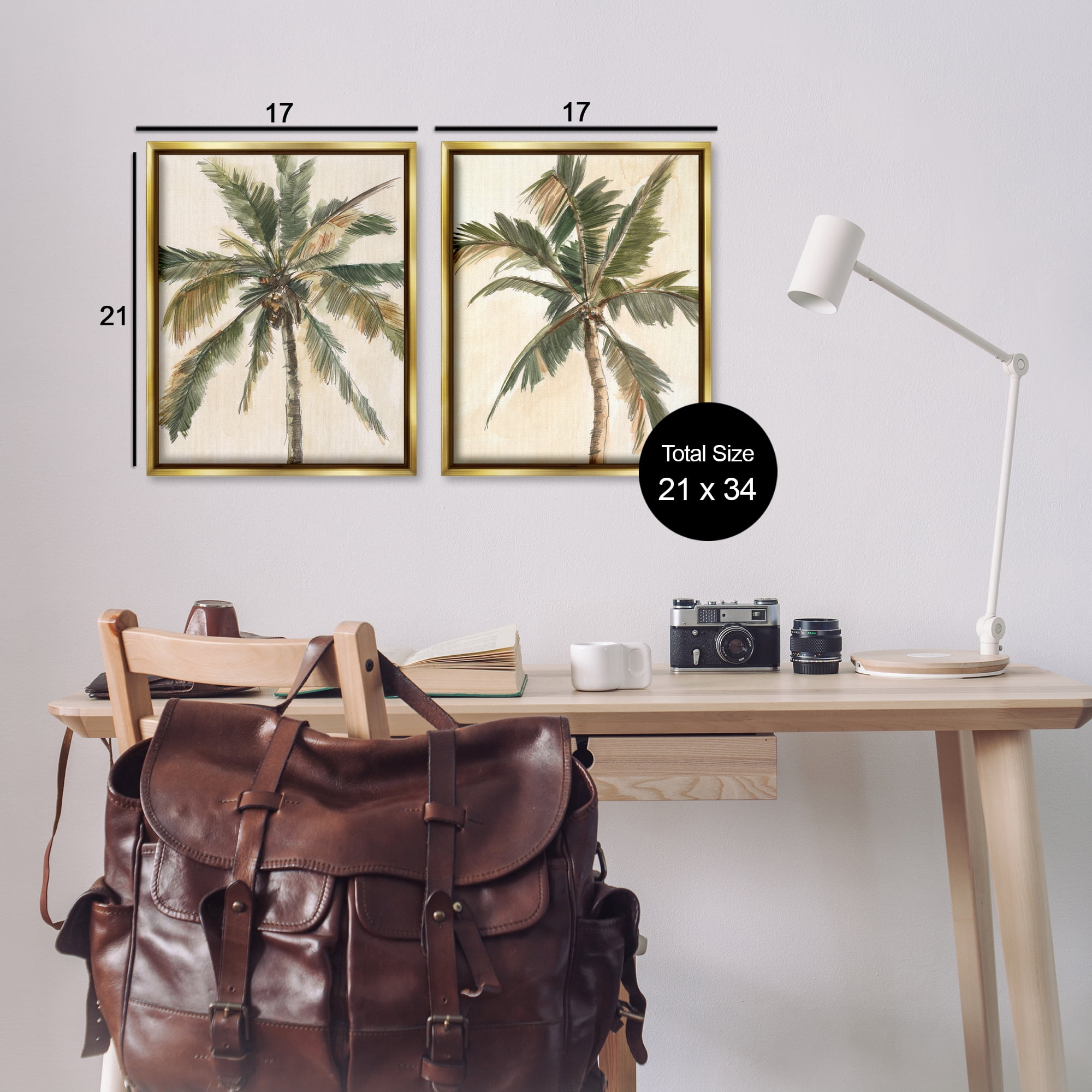 Stupell Industries Majestic Towering Palms Plants & Flowers Painting Gold Floater Framed Canvas Art Print Wall Art, 17 x 21, Set of 2