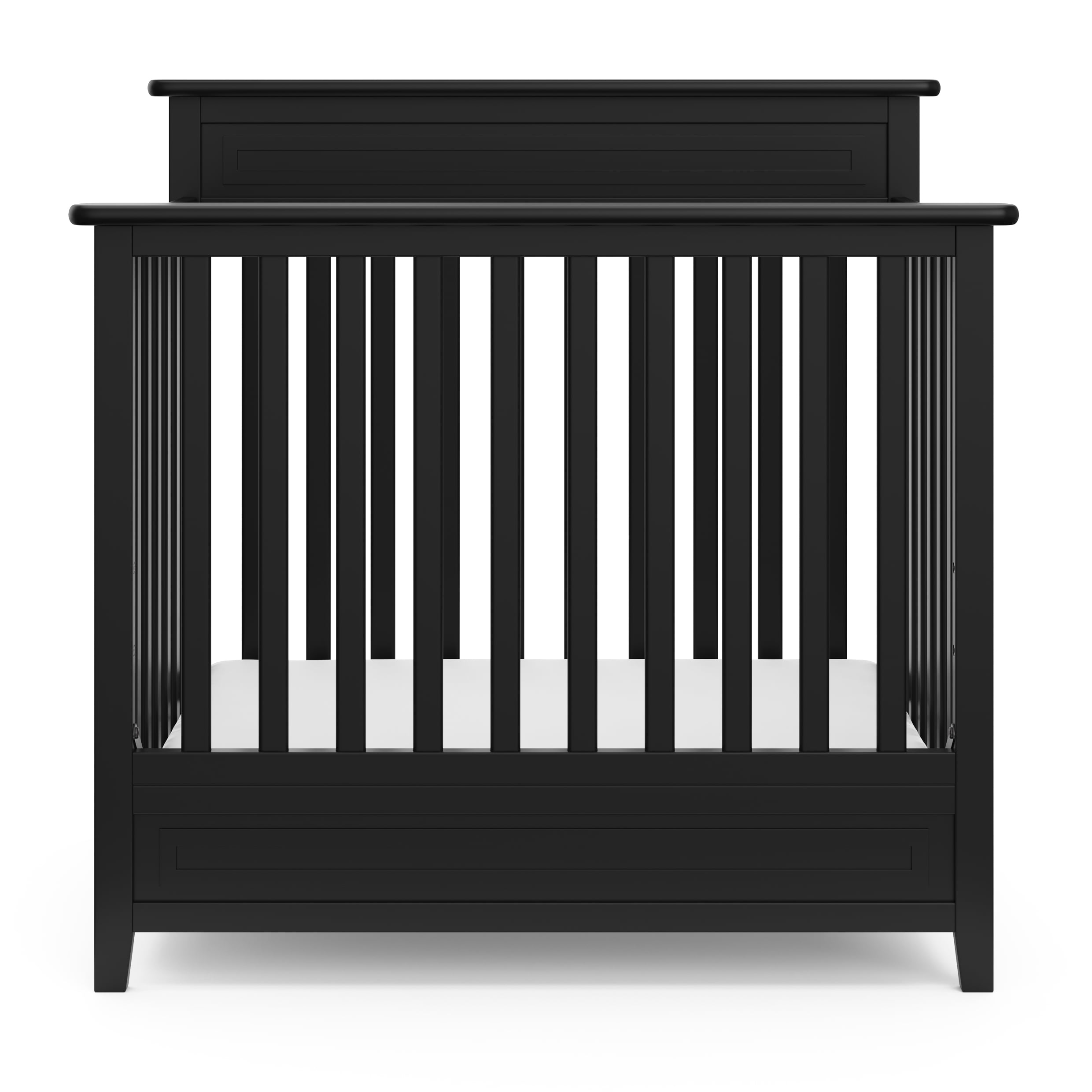 Storkcraft Petal Mini 4-in-1 Convertible Baby Crib with Mattress, Black