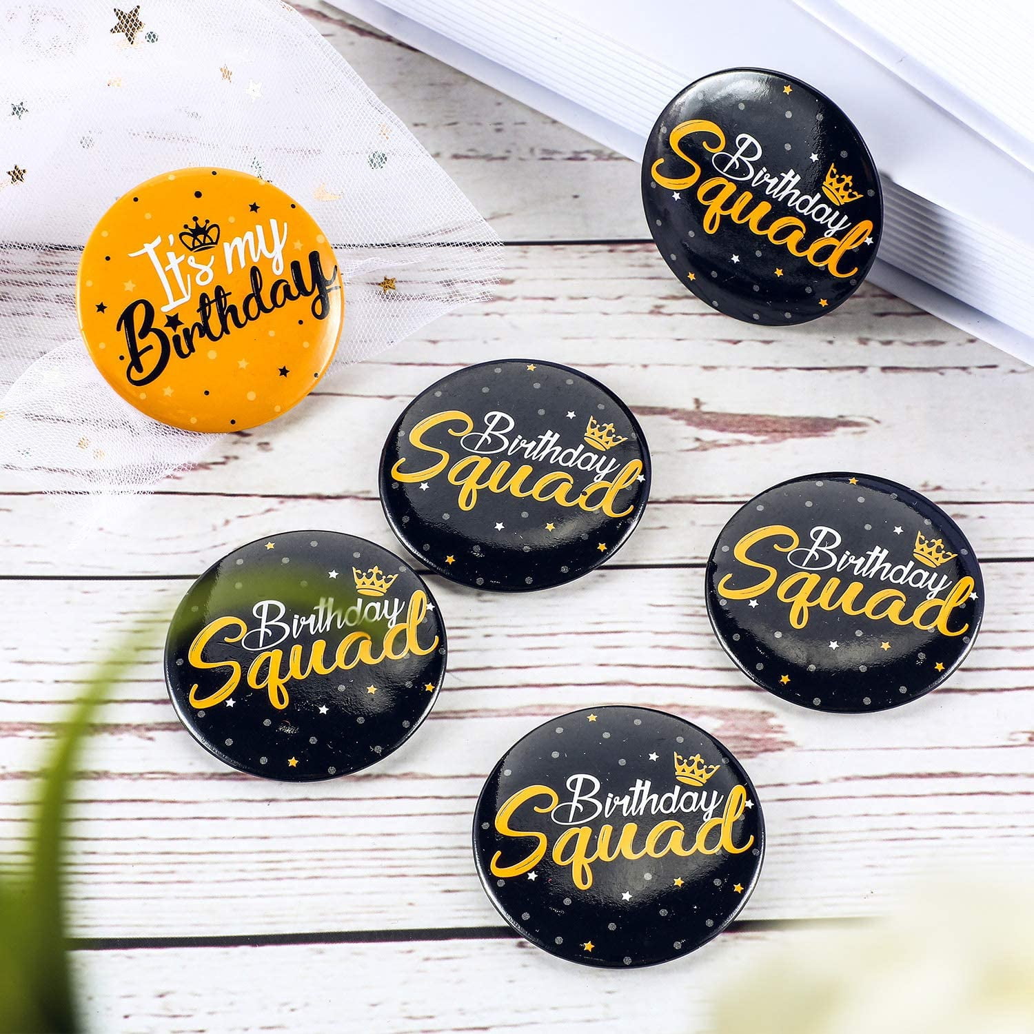 WIDEIDEAL White Happy Birthday Tinplate Badge Pin, Boys And...