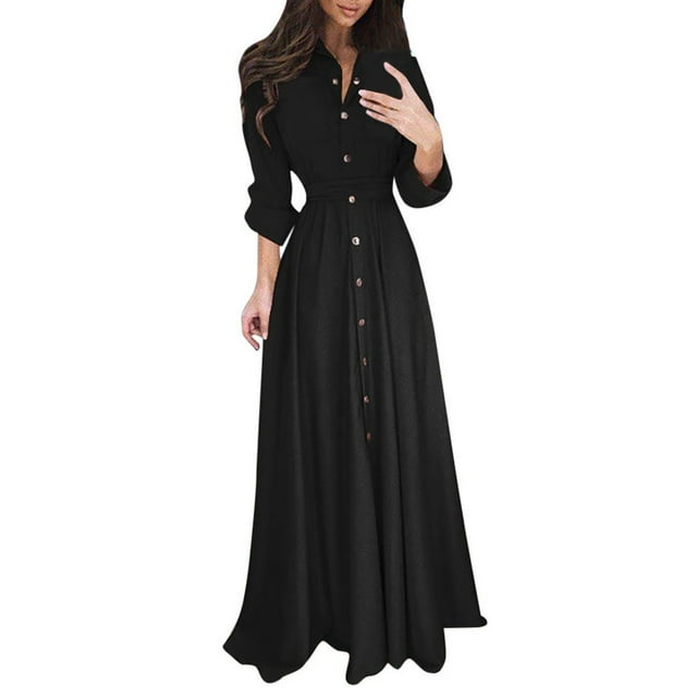 CEHVOM Mode Femmes Aguichant Robe Unie à Manches Longues Boutons Robe Bandage de Soirée Vente