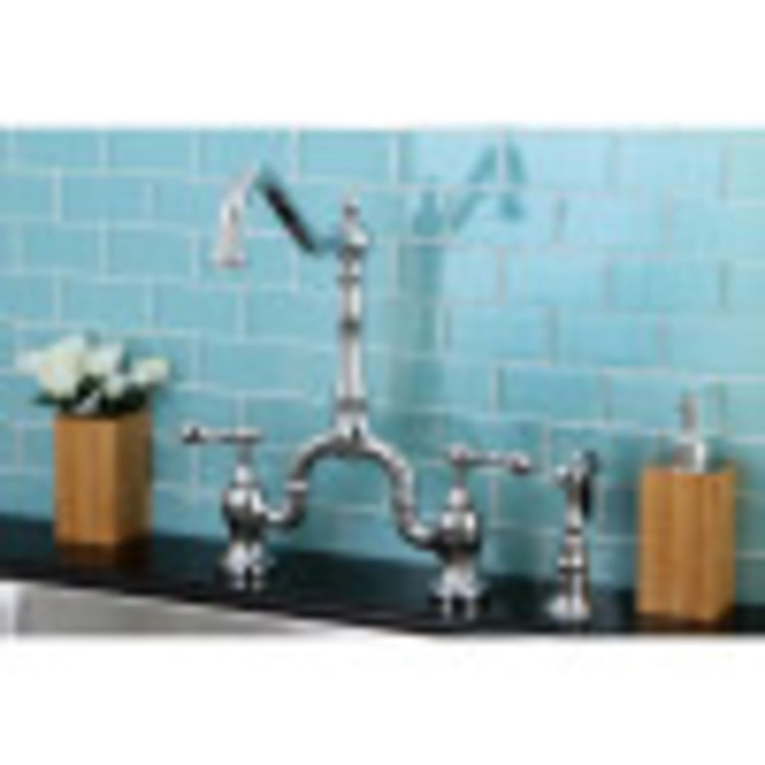 Kingston Brass KS7751ALBS English Country Kitchen Bridge Faucet with Brass Sprayer, Polished Chrome