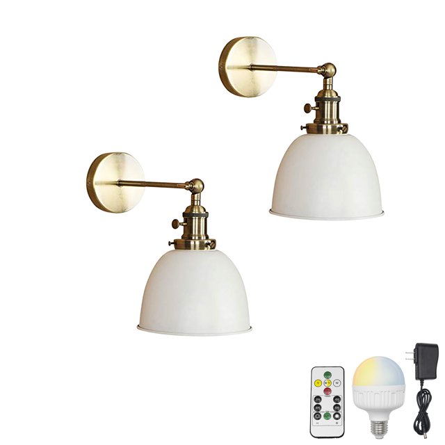 FSLiving Lampe Murale Style Loft Antique Batterie Rechargeable Télécommande Changement de Couleur Mode RGB Lampes Réglables Éclairage Vintage en Métal Blanc pour Chambre - Ensemble de 2