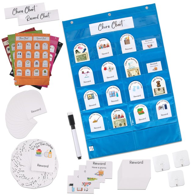 Tableau de Chores/recommandation pour Enfants, Grand Tableau de Récompense 30"x20 Pouces 20, Tableau de Chores Personnalisable à 100 % avec Marqueur Effaçable à Sec, Tableaux de Chores pour Plusieurs Enfants, Tableau d'Argent, Auto-Motivant, Tableau Comportemental - Bleu