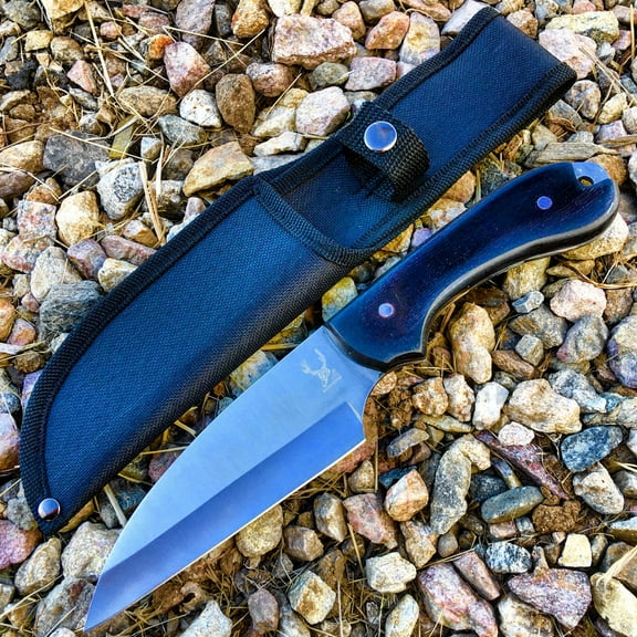 TheBoneEdge Stainless Steel Butcher  Hunting knife All Black Handle w/ sheath 13043