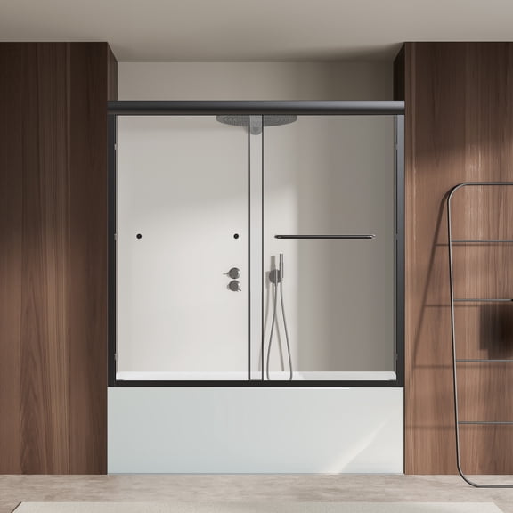 56-60" W x 58" H Semi-Frameless Double Sliding Tub Door, 1/4" Tempered Glass