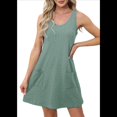 thumbnail image 1 of Vestidos de Mujer Sin Mangas con Cuello en V y Bolsillos, Verde L, 1 of 5