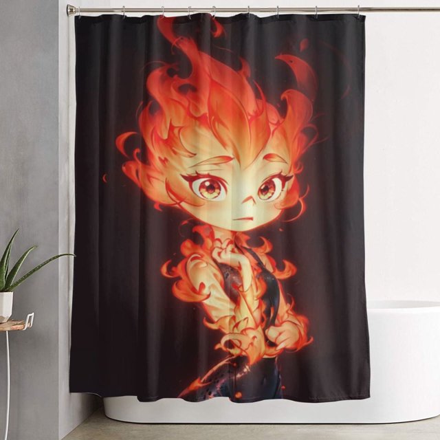 Cortina de ducha Elemental con diseño de dibujos animados, cortinas de ducha para baño con 12 ganchos, impermeable, lavable, poliéster, juego de decoración para el baño, 60 x 72 pulgadas, hierro
