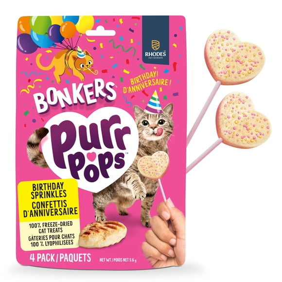 BONKERS Purrpops Édition d'Anniversaire Gâteries en Sucette au Poulet Lyophilisé pour Chats Lot de 4