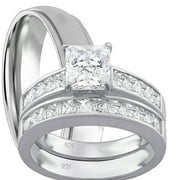 His and Hers Matching Wedding Ring Sets Sterling Silver Titanium Bands for Him Her 11/5