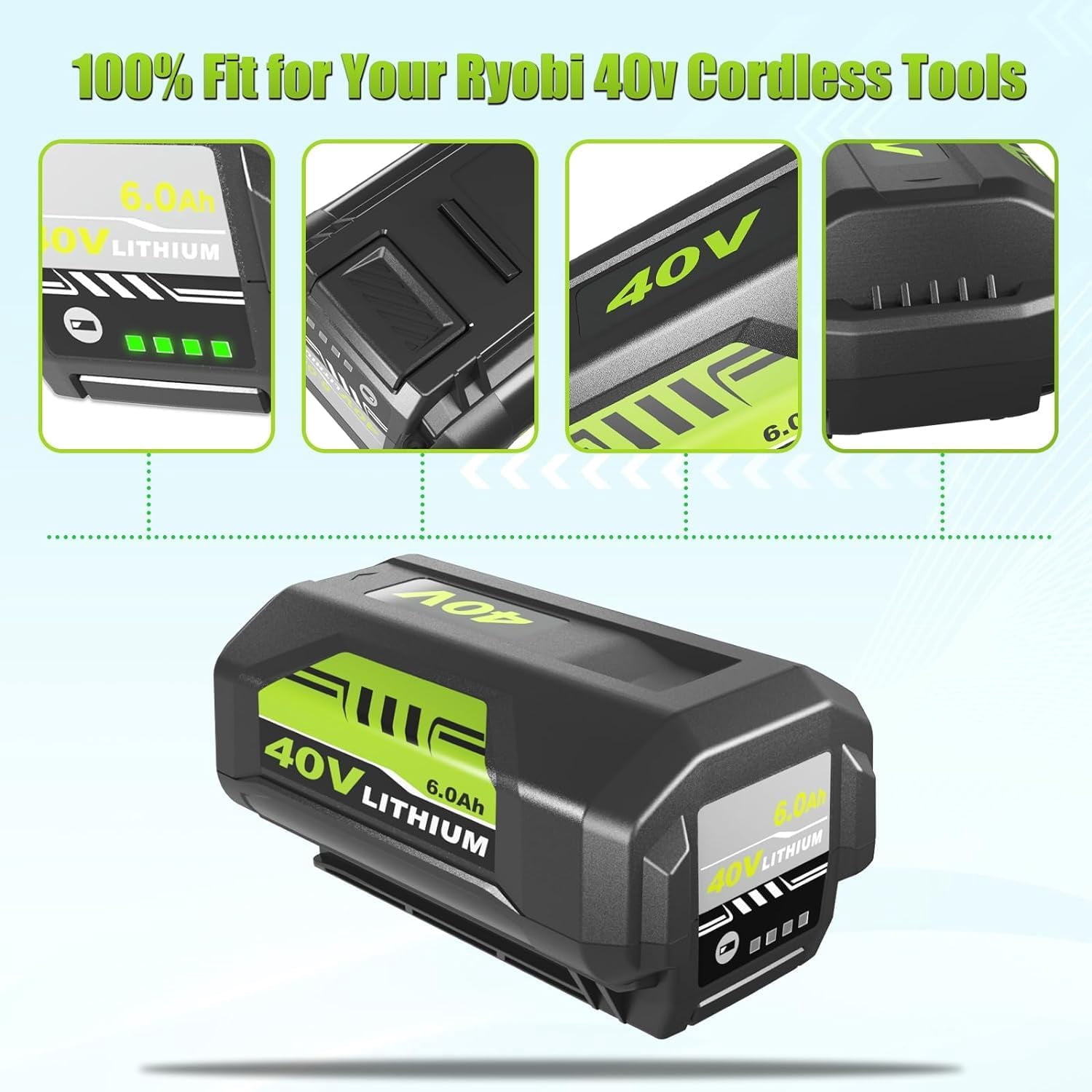 2Pack 40v 6000mAh  Replacement for Ryobi Battery 6.0Ah Compatible with Ryobi 40 Volt Battery Max Lithium  OP40401 OP4026  40V Cordless Power Tool