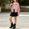 thumbnail image 3 of Owordtank Girls Pink Lapel Asymmetric Zipper Cropped Faux Leather Biker Jacket Kids Fashion Outerwear Coat, 3 of 8