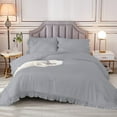 thumbnail image 5 of DNG Creations 5 Piece Vintage Ruffle Pattern Comforter Set Premium Ultra Soft 550 GSM All Season ( Oversized Queen Size ) 100% Egyptian Cotton Solid Silver Colour, 5 of 8