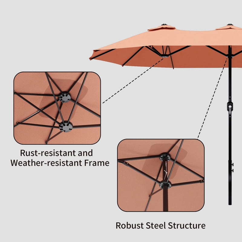 Meetleisure 12.5FT Outdoor Patio Double-Sided Umbrella with Crank Handle, Large Shade for Garden Poolside Backyard,Pink
