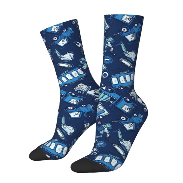 Fotbe Blue Bus Calcetas Largas con Estampado para Hombre y Mujer – Calcetas de Compresión Transpirables y Elásticas, Viajar y Uso Diario Talla 5-11