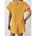 thumbnail image 4 of MORTTIC Women's Casual Ruffle Short Sleeve Top & Drawstring Shorts Set, Textured Summer Lounge Outfit, S, 4 of 5