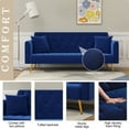 thumbnail image 2 of Aukfa Curved Arm Futon Convertible Sofa Bed for Home Office, 2 Pillows, Tufted Back, Velvet, Blue, 2 of 9