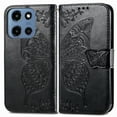 thumbnail image 2 of Wallet Case for Moto G 5G(2025),Women Folio PU Leather Case Wrist Strap Card Slots Holder Purse Embossed Butterfly Flower Stand Magnetic Closure Flip Full-Body Protective Case,Black, 2 of 12