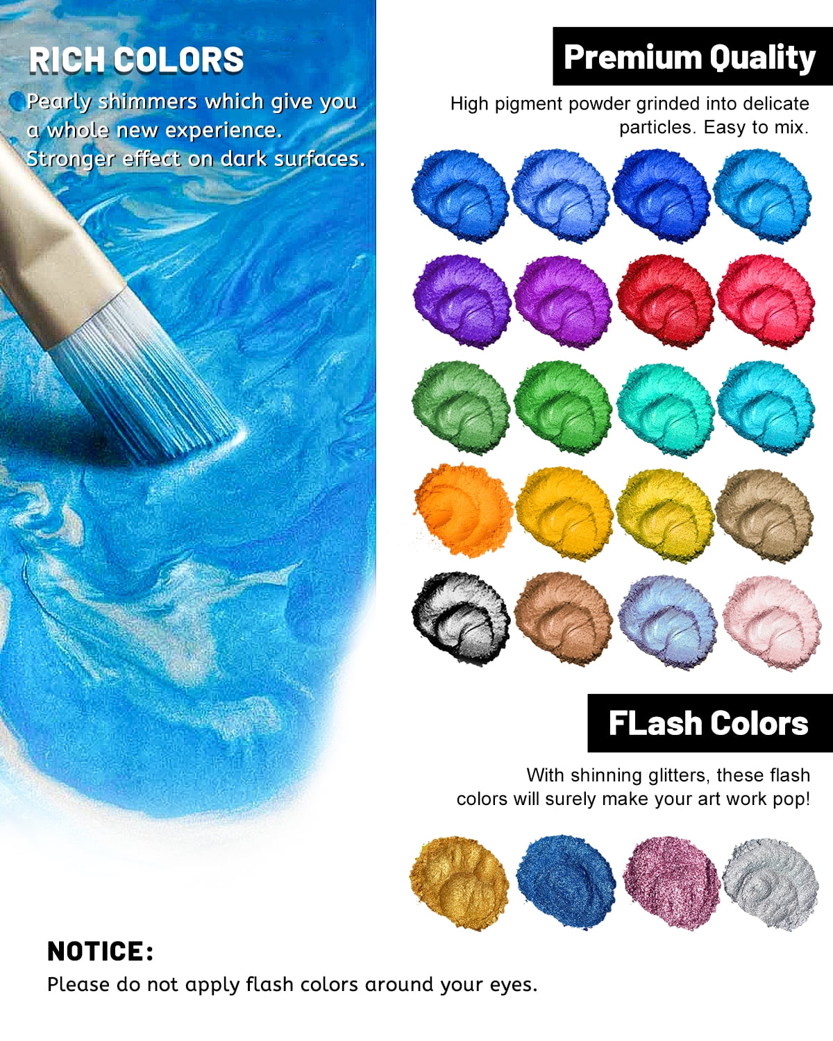 Fantastory Mica Powder for Epoxy Resin, (0.35oz/10g) 24 Colors Pigment Powder with 5 Spoons
