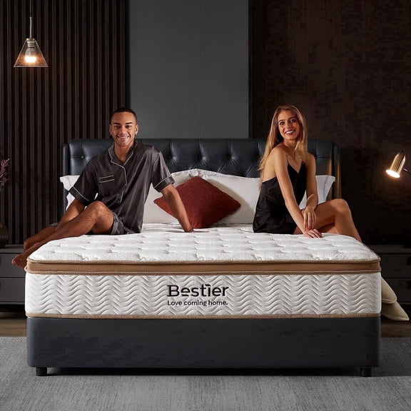 Bestier 14" Queen Mattress in a Box | Hybrid Gel Memory Foam Bed Individually Wrapped Coils | Medium Firm | Pressure Relief, Enhanced Edge Support | CertiPUR-US Certified