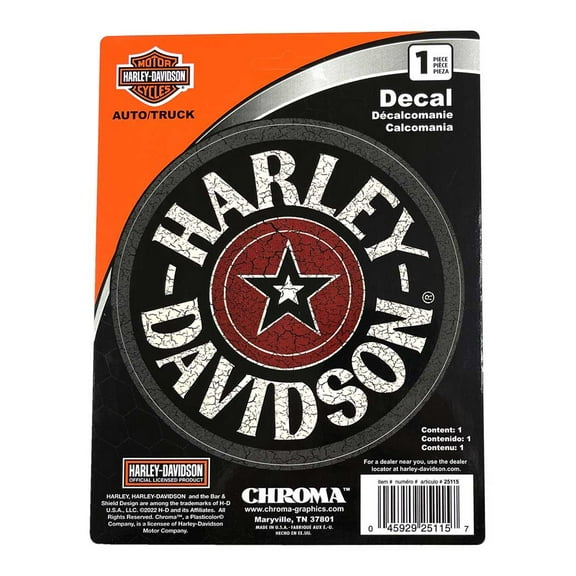 Harley-Davidson Distressed Circle Star H-D Decal - Black & Red - 6 x 8 in., Harley Davidson