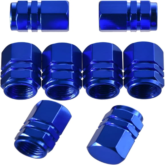 LADYGYM 8 Pieces Tire Stem Valve Caps, Hexagon Shape Wheel Valve Covers in Blue, Dustproof Tire Caps for Cars Trucks SUVs Motorcycles, TPMS Compatible, Vehicle Customization Accessories