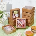 thumbnail image 5 of 20Pcs 3.3×3.3×1.3Inches Brown Square Paper Boxes with Clear PVC Window Paper Favor Treat Boxes for DIY Wedding Favor Festival Gift Chocolates Cookies Small Crafts, 5 of 6