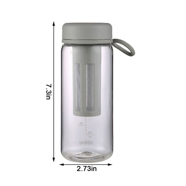 Cafetière à Infusion à Froid Infuseur de Fruits Bouteille d'Eau Cafetière à Thé Portable avec Filtre à Double Couche Conception Étanche pour Gym Randonnée Voyage 600 ml Contenant en Plastique Sans BPA avec Poignée de Transport