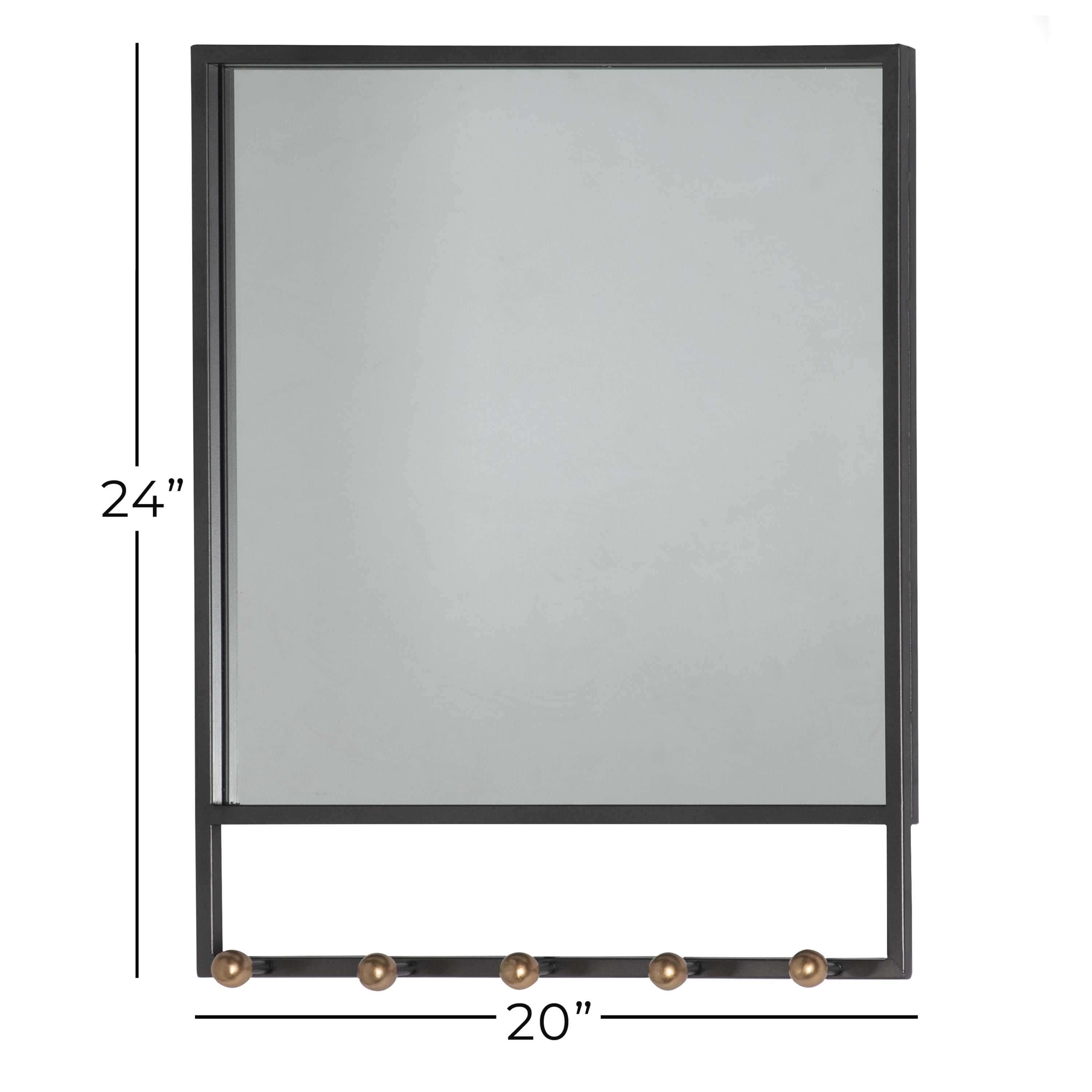 DecMode 20" x 24" Black 5 Hooks Wall Mirror