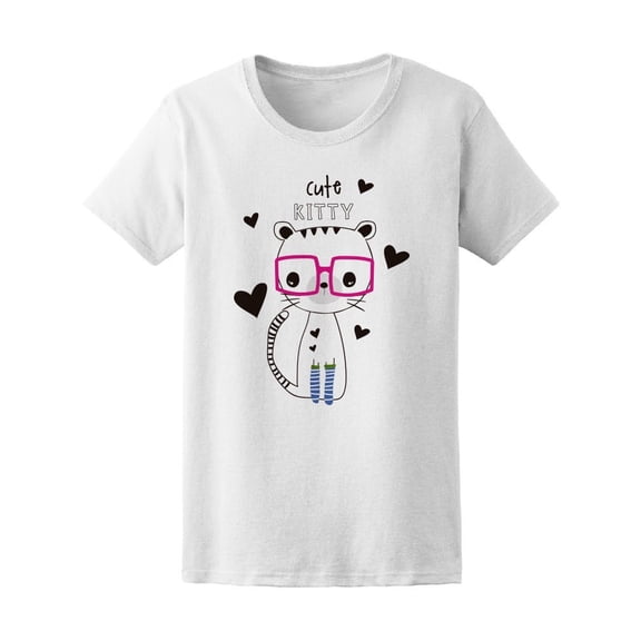 Cute Kitty With Hearts Sketch Tee Women's -Image by Shutterstock