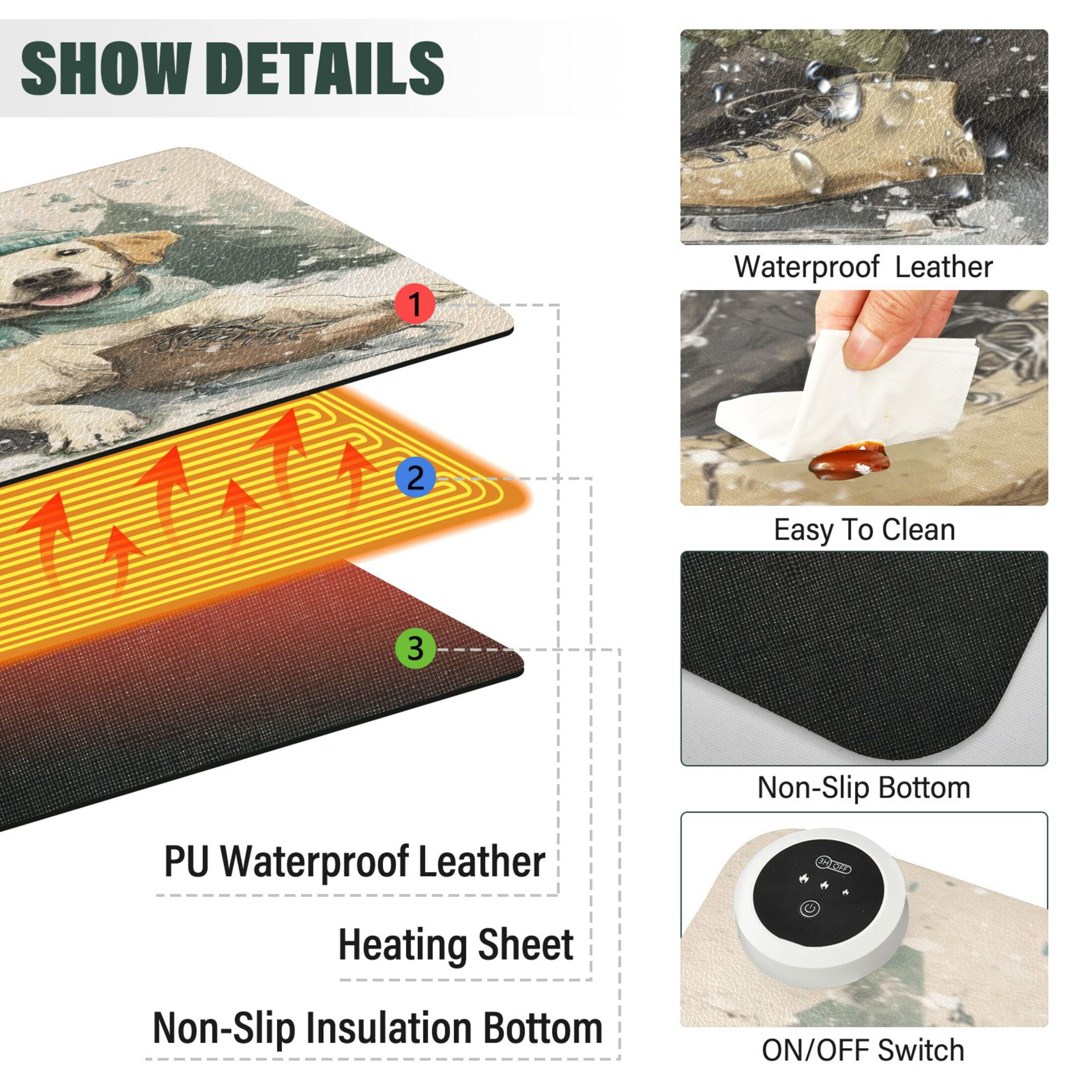 Wobogo Snow Labrador Heated Mouse Pad Extra-Large Desk Mat With 3 Heating Levels and 3-hour Auto Shut-Off Protection Ideal for Computer Keyboards Home Office Hand-warming Essential 31.5in × 13in