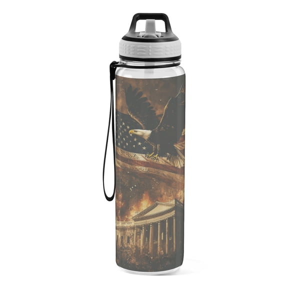 Qxltty White House War Water Bottle 32 oz with Straw BPA Free Reusable Fitness Sport Bottle Perfect for Travel School Outdoors and Gym