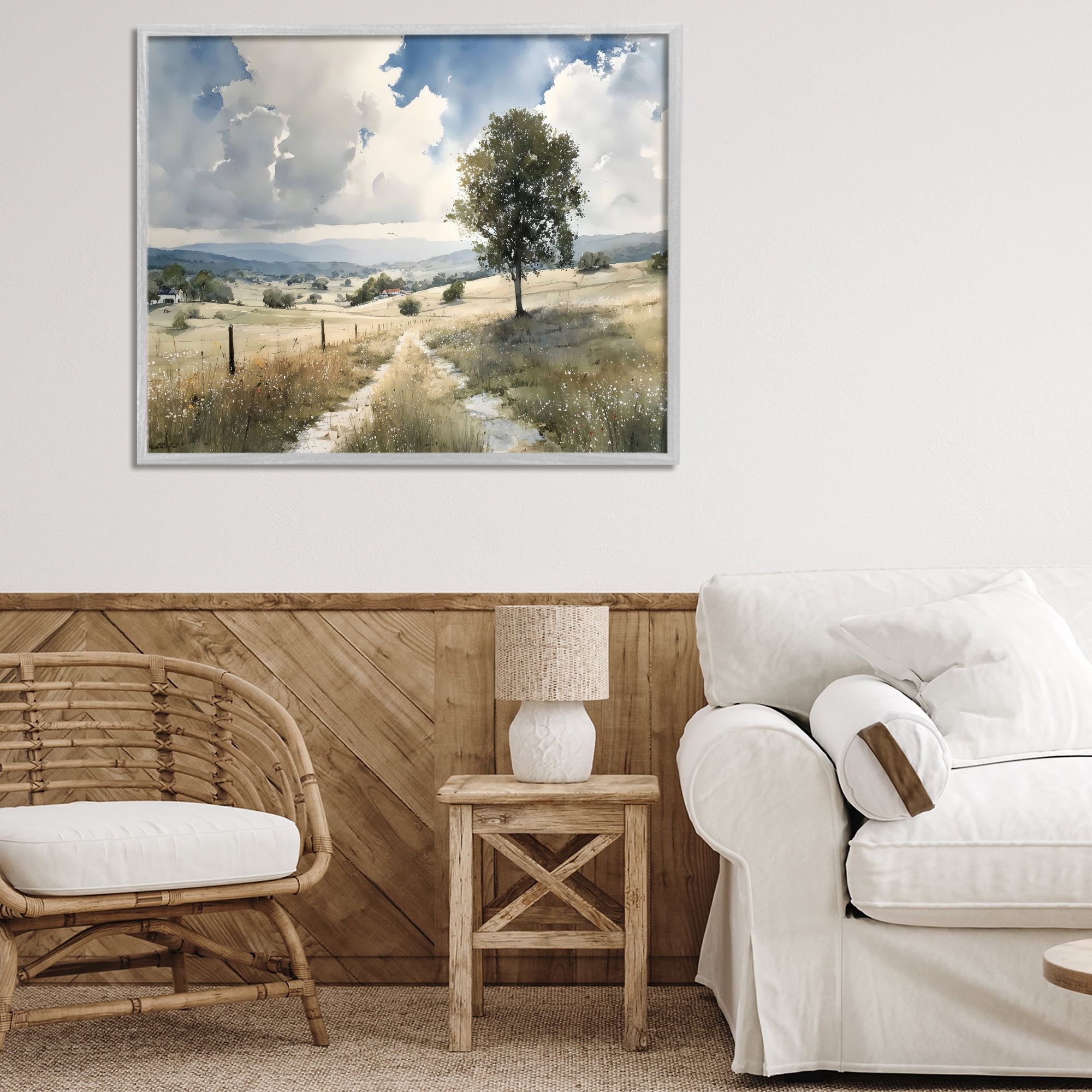 Stupell Industries Wagon Road Through Meadow Gray Framed Giclee Art, design by Franklyn Gregory