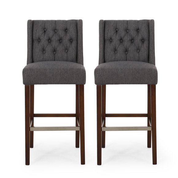 Leeandre Contemporary Wingback Fabric Barstools, Set of 2, Charcoal and Espresso