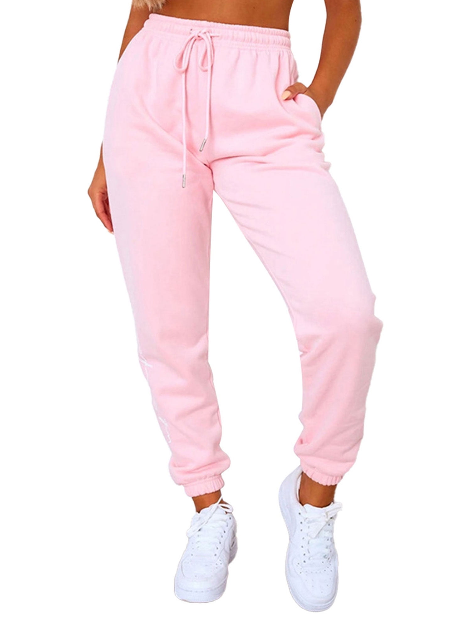 BrilliantMe Women's Sweatpants Drawstring Jogger Pants Cinch Bottom  Trousers Pink XL 