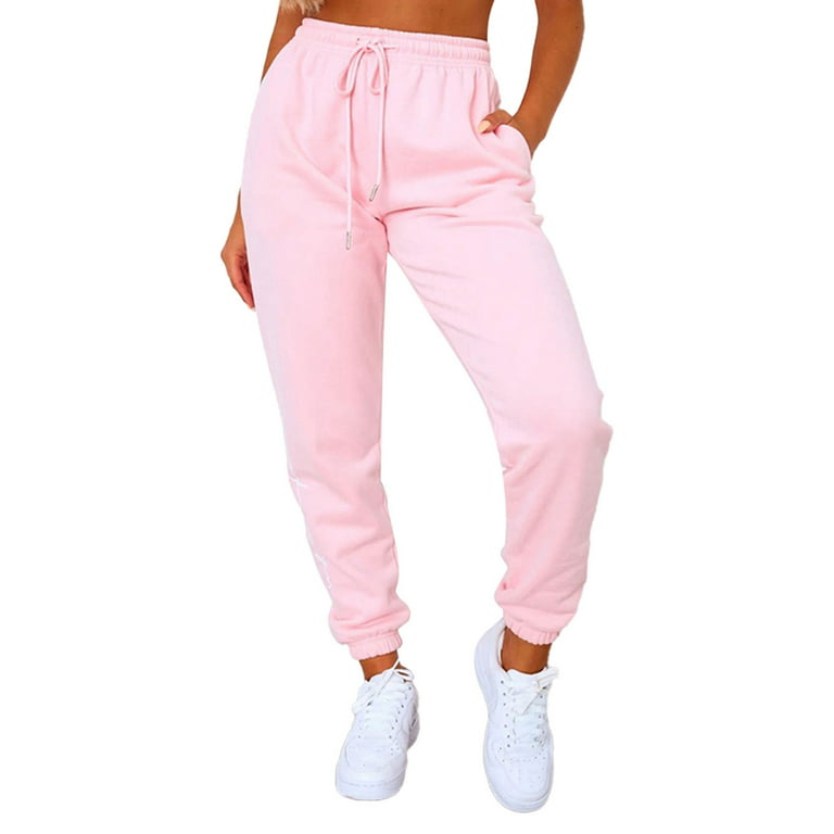 xingqing Women's High Waisted Solid Sweatpants Casual Loose Sport Jogger  Pants Workout Drawstring Trousers Pink S 
