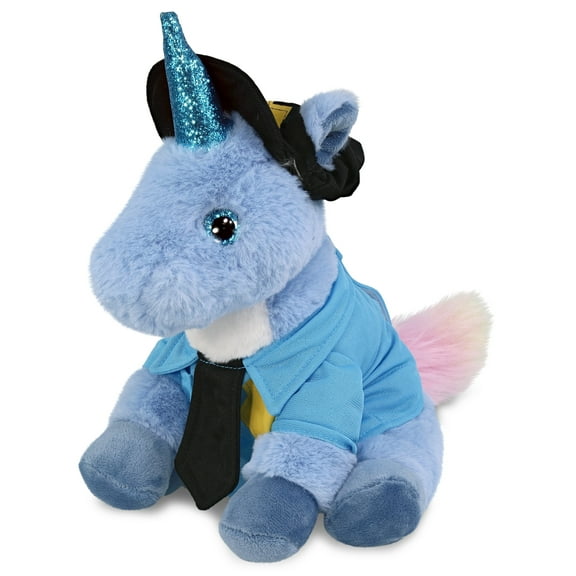 DolliBu Blue Unicorn Police Officer Plush Toy – Super Soft Blue Unicorn Cop Stuffed Animal Dress Up Cop Uniform and Cap Outfit, Fluffy Blue Unicorn Policeman Toy Plush Gift for Kids – 9 Inches