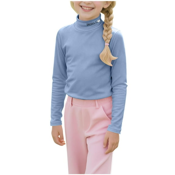 Kids Girls Long Sleeve Solid Color Top Soft Nylon Polyester Comfortable Casual Wear for Everyday, Travel, Home, and Parties Blue 100