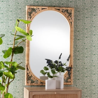 bali & pari Hasana Boho Wall Mirror, Handwoven Scallop Natural