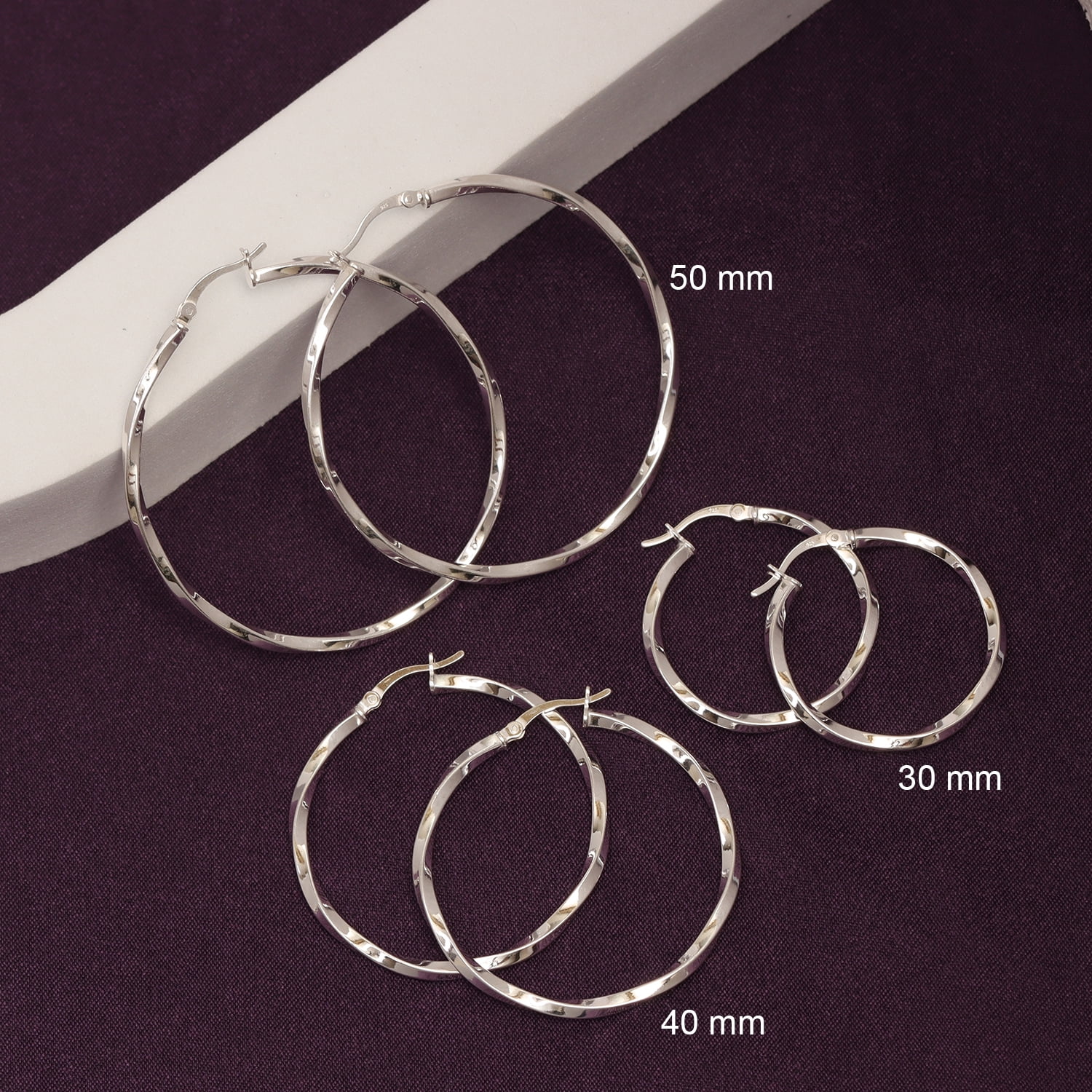 LeCalla Sterling Silver ANTI-TARNISH Twisted Round Click-Top Hoop Earrings for Women 50MM