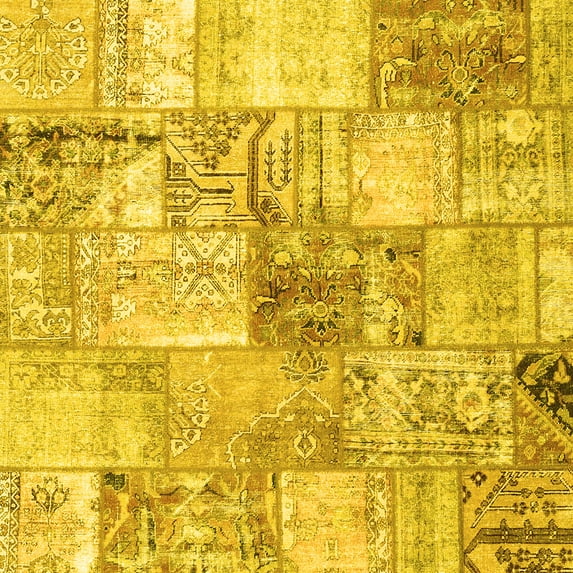 Ahgly Company Indoor Square Patchwork Yellow Transitional Area Rugs, 5' Square