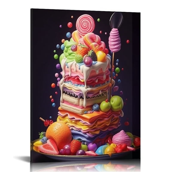 ONETECH  Cake Canvas Wall Art, Foods Canvas Painting Pictures for Home Bedroom Decor 12x16 in