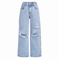 thumbnail image 2 of FEDPOP Baggy Jeans for Girls Wide Leg Ripped High Elastic Waisted Denim Pants Cute Summer Trousers Y2K Streetwear 7-14Y, 2 of 8